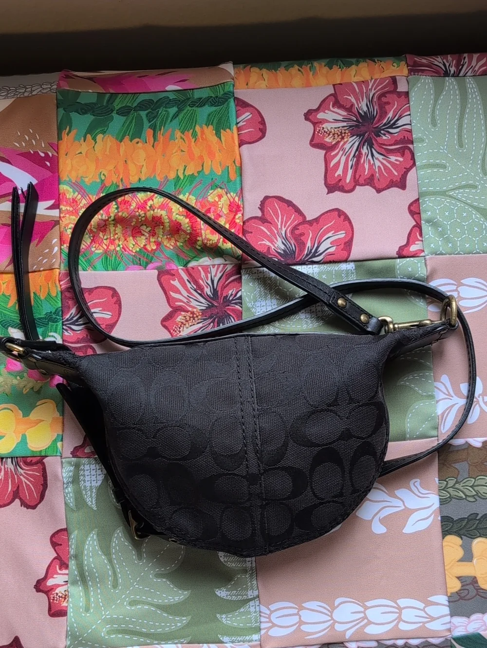 Authentic Coach Y2K Signature Crescent Crossbody with Leather Trim